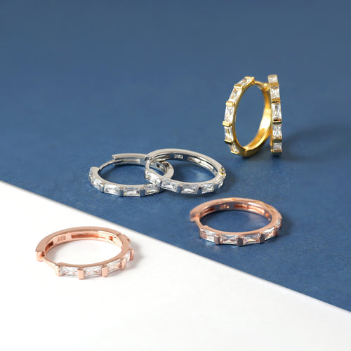 S925 Sparkling Baguette Hoop Earrings