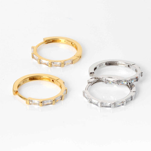 S925 Sparkling Baguette Hoop Earrings