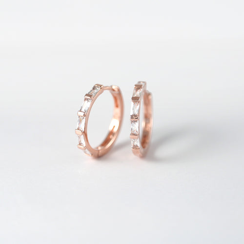 S925 Sparkling Baguette Hoop Earrings