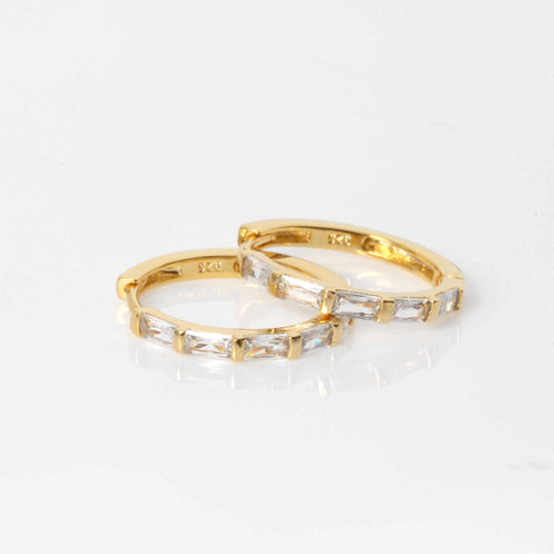 S925 Sparkling Baguette Hoop Earrings